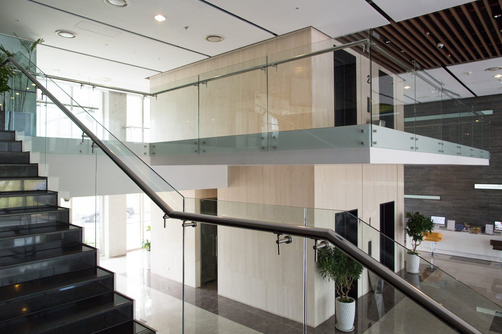 Commercial Frameless Glass Railings Designed by K-Morden Glass & Mirror